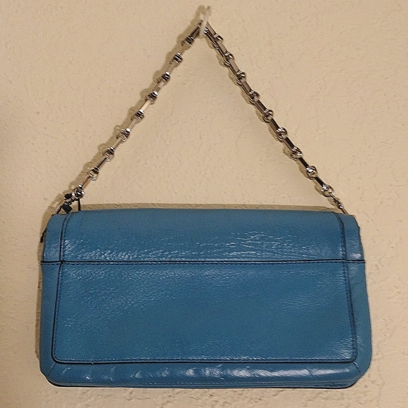 BCBGMaxAzria Sophia Blue Jade Leather Small Handbag With Chain Strap - Picture 4 of 10